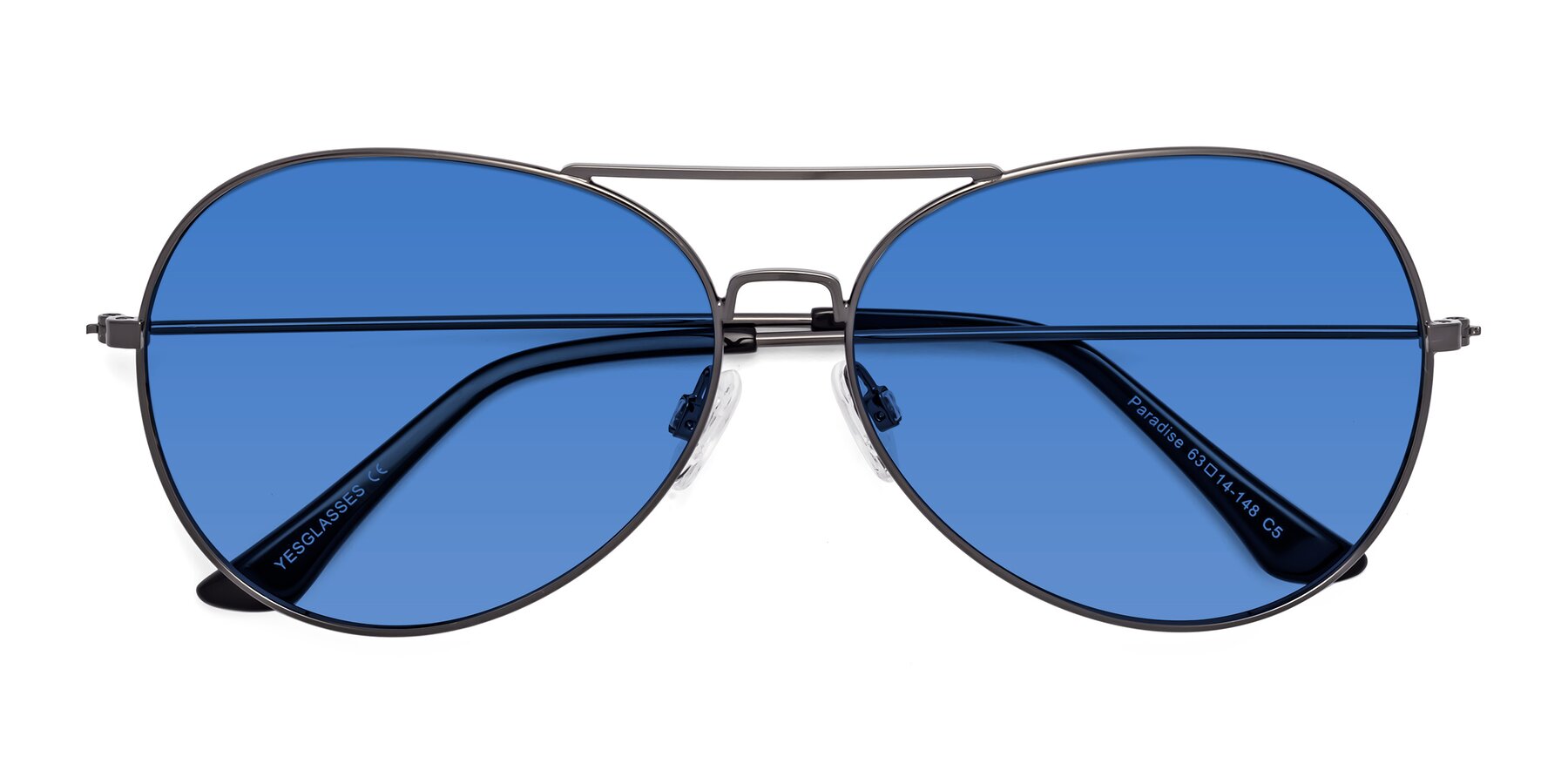 Folded Front of Paradise in Gunmetal with Blue Tinted Lenses