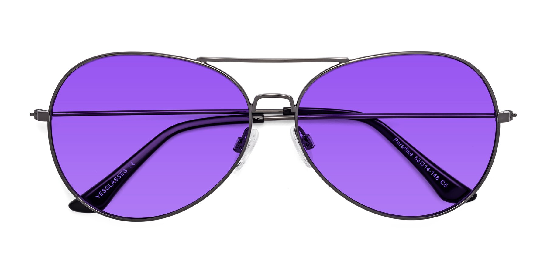 Folded Front of Paradise in Gunmetal with Purple Tinted Lenses