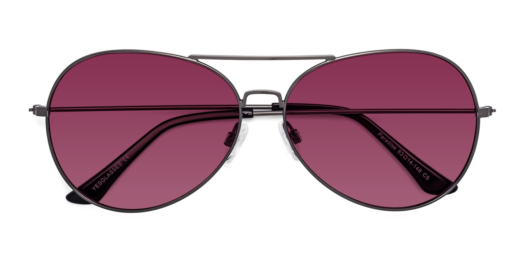 Folded Front of Paradise in Gunmetal with Wine Tinted Lenses