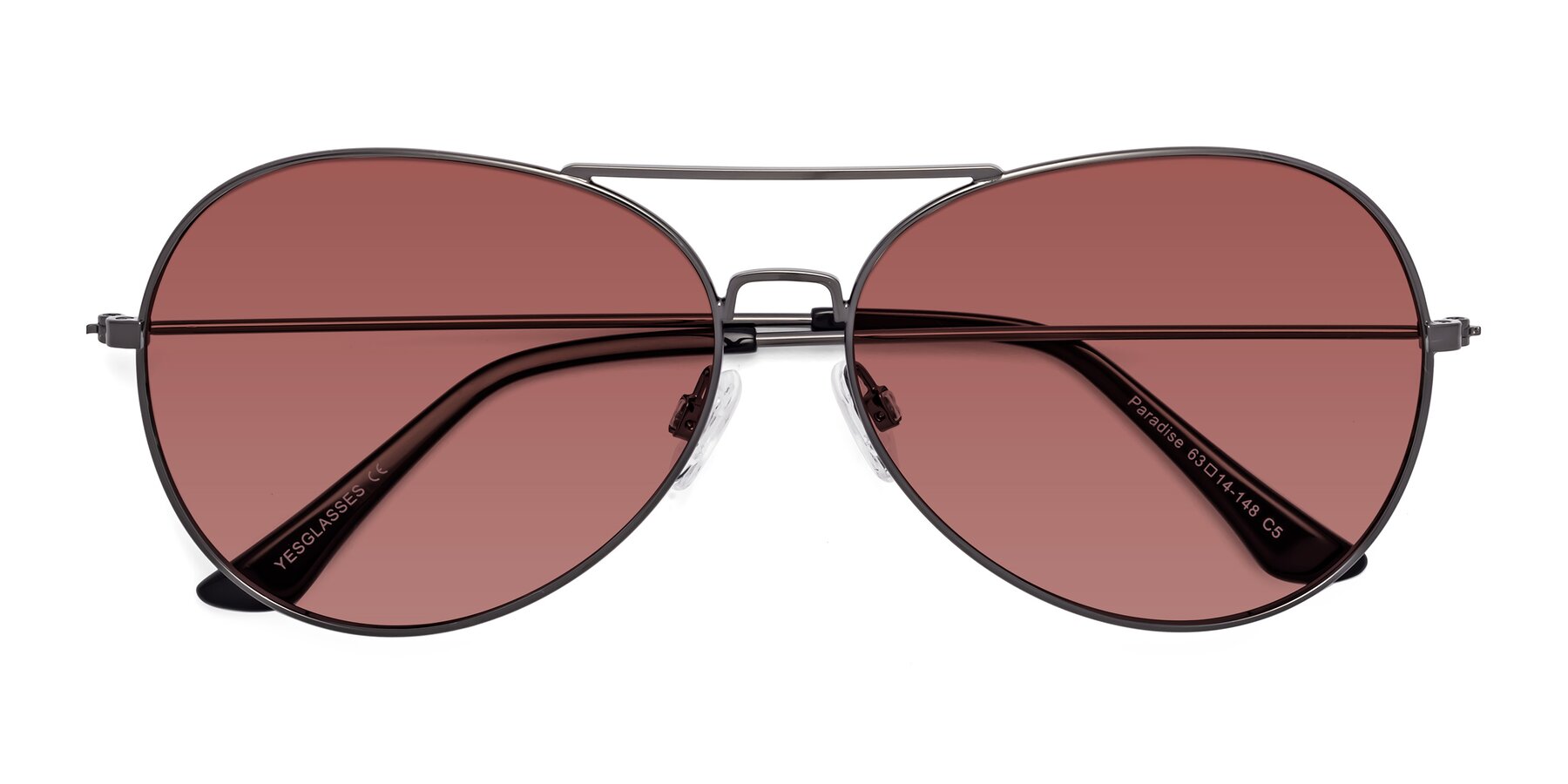 Folded Front of Paradise in Gunmetal with Garnet Tinted Lenses