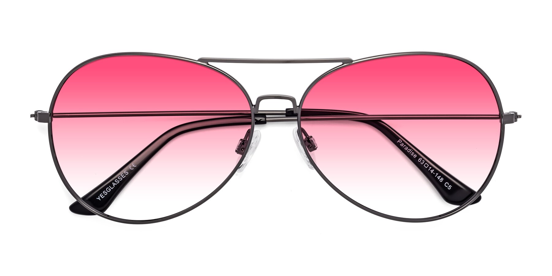 Folded Front of Paradise in Gunmetal with Pink Gradient Lenses