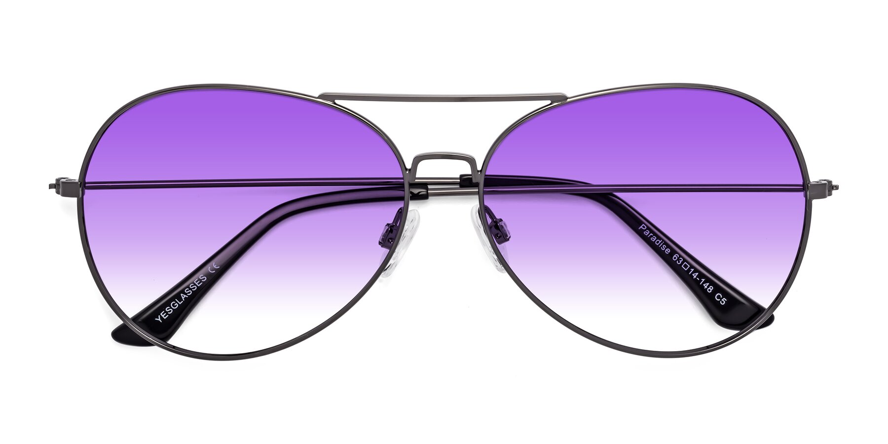Folded Front of Paradise in Gunmetal with Purple Gradient Lenses