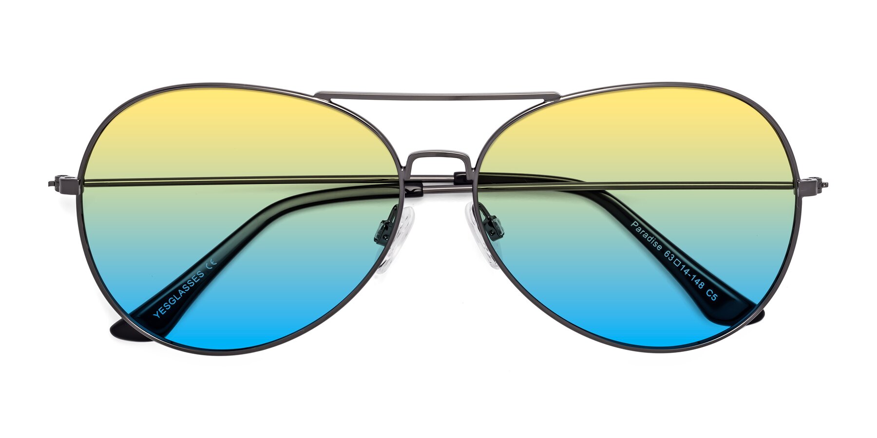 Folded Front of Paradise in Gunmetal with Yellow / Blue Gradient Lenses