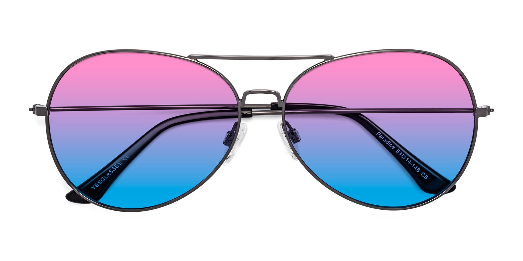 Folded Front of Paradise in Gunmetal with Pink / Blue Gradient Lenses