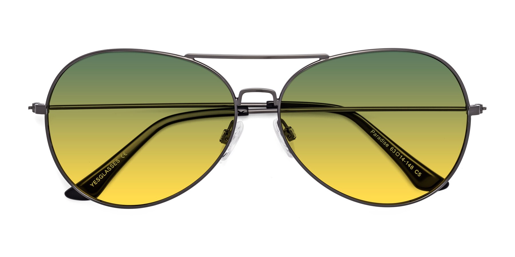 Folded Front of Paradise in Gunmetal with Green / Yellow Gradient Lenses