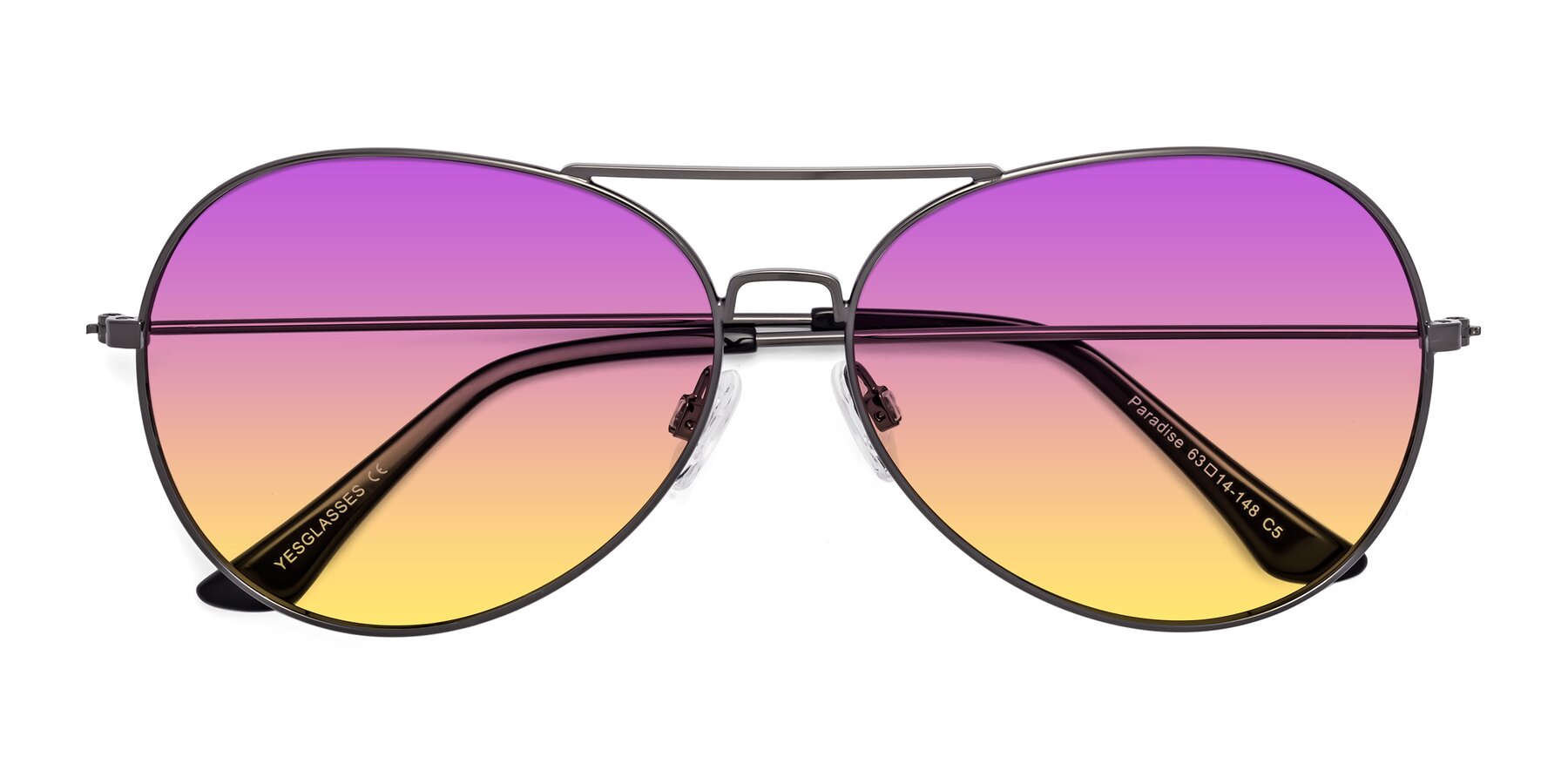 Folded Front of Paradise in Gunmetal with Purple / Yellow Gradient Lenses