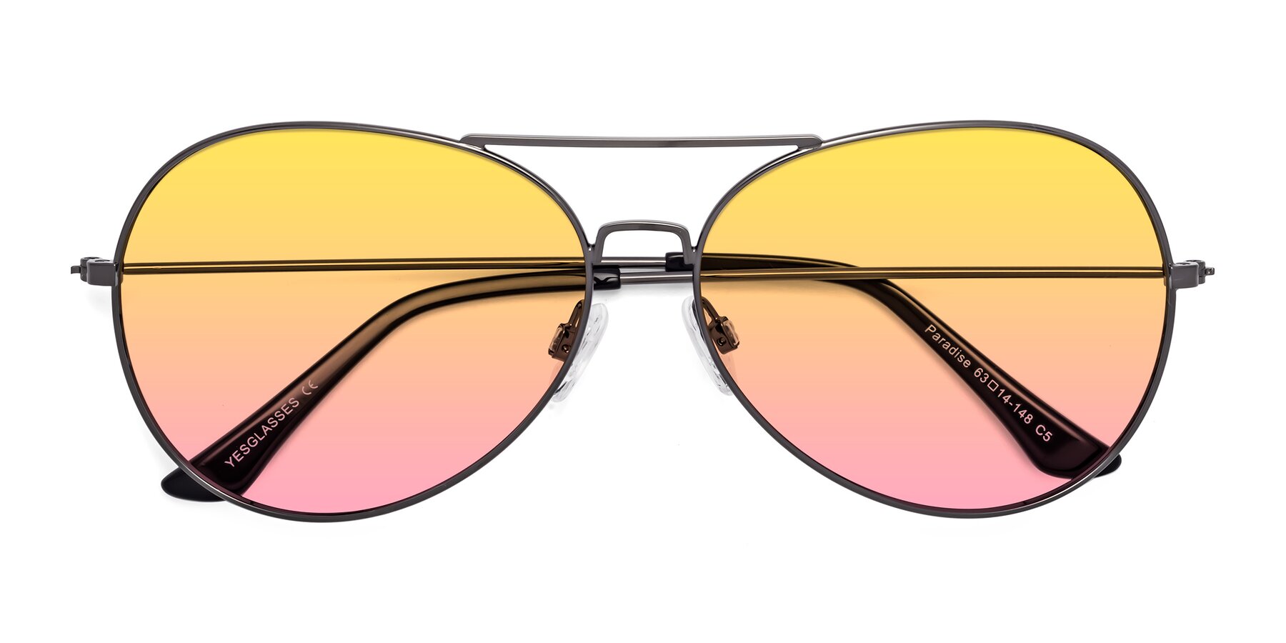 Folded Front of Paradise in Gunmetal with Yellow / Pink Gradient Lenses