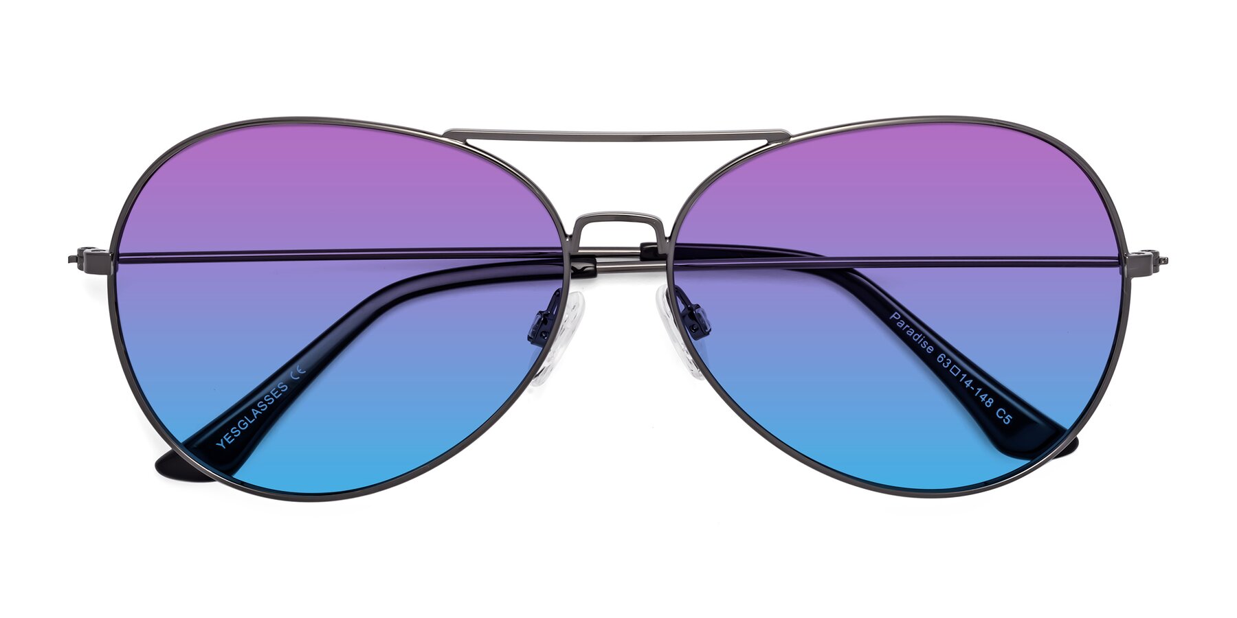 Folded Front of Paradise in Gunmetal with Purple / Blue Gradient Lenses