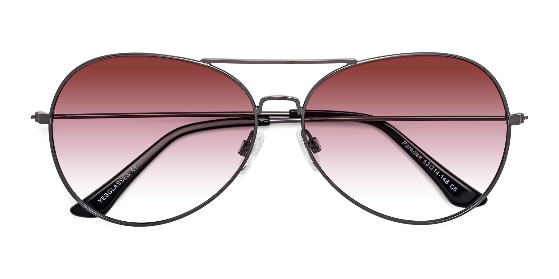 Folded Front of Paradise in Gunmetal with Garnet Gradient Lenses