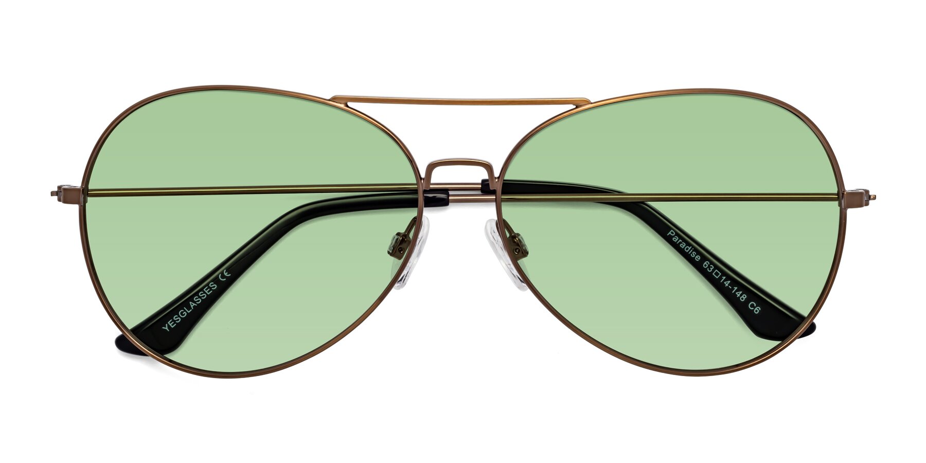 Folded Front of Paradise in Copper with Medium Green Tinted Lenses