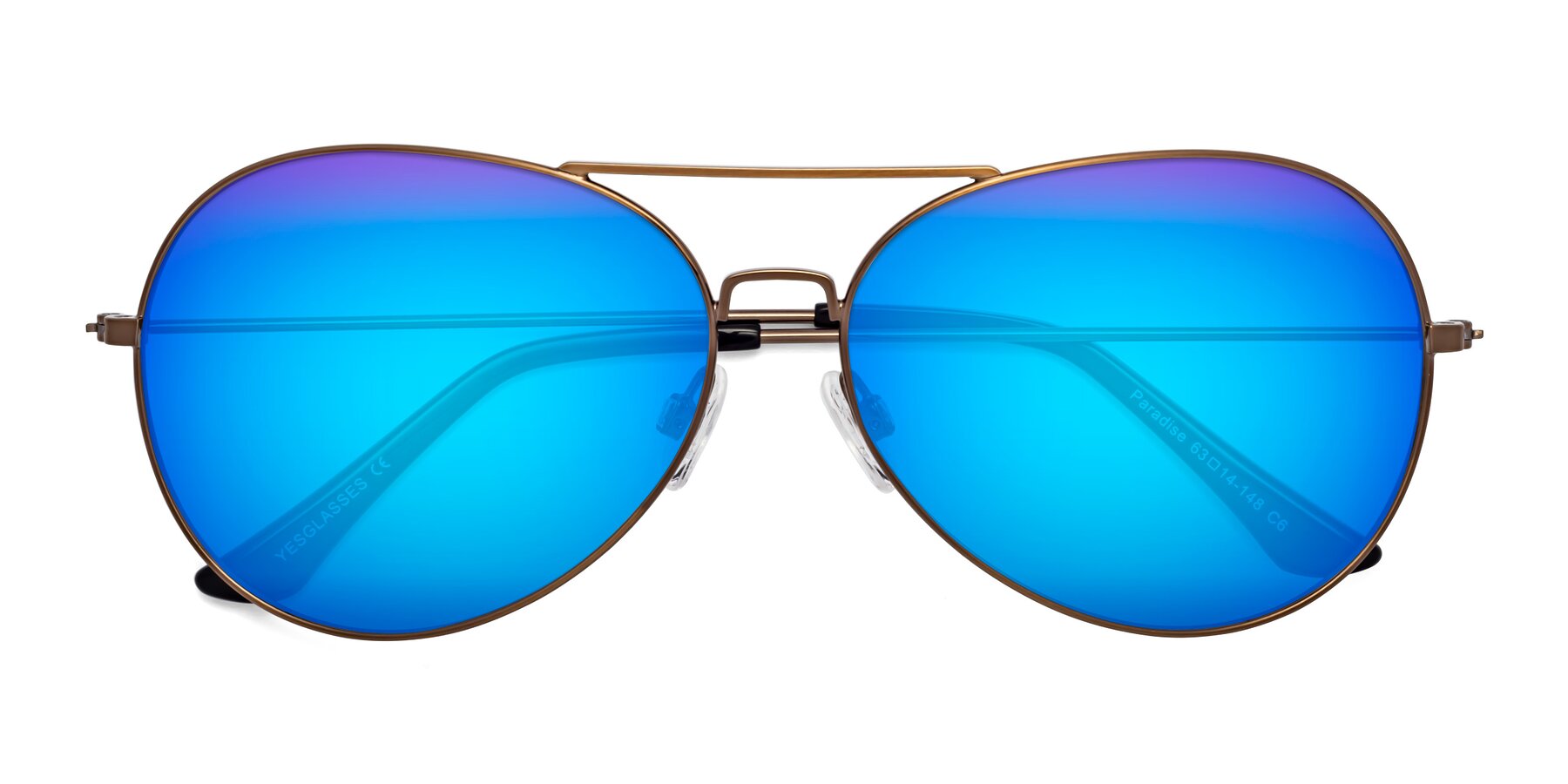 Folded Front of Paradise in Copper with Blue Mirrored Lenses