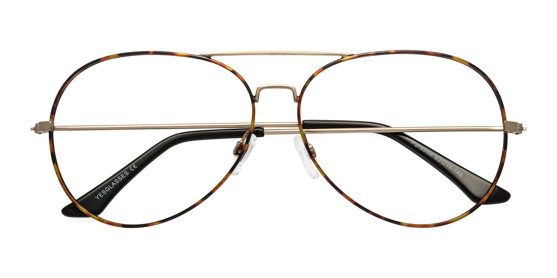 Folded Front of Paradise in Tortoise with Clear Reading Eyeglass Lenses
