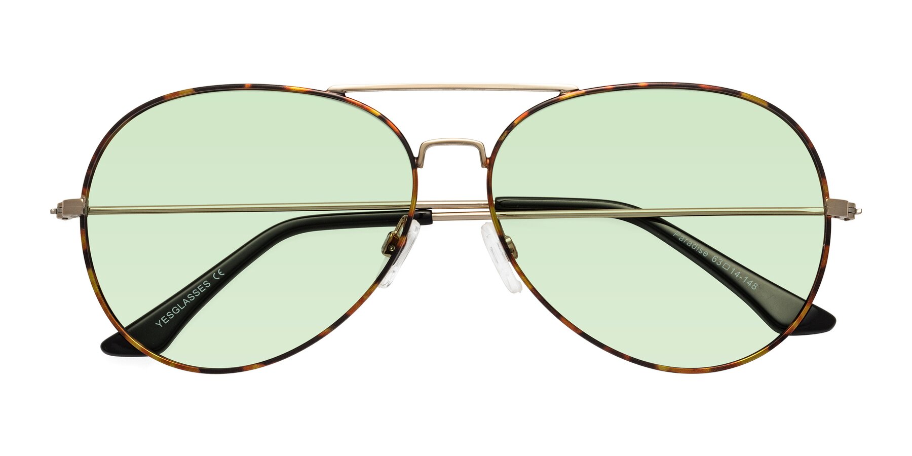 Folded Front of Paradise in Tortoise with Light Green Tinted Lenses