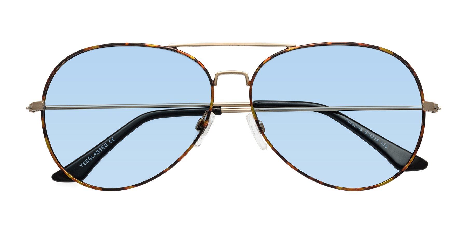 Folded Front of Paradise in Tortoise with Light Blue Tinted Lenses