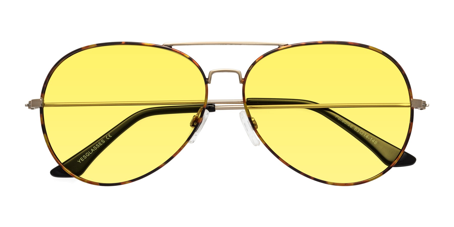 Folded Front of Paradise in Tortoise with Medium Yellow Tinted Lenses