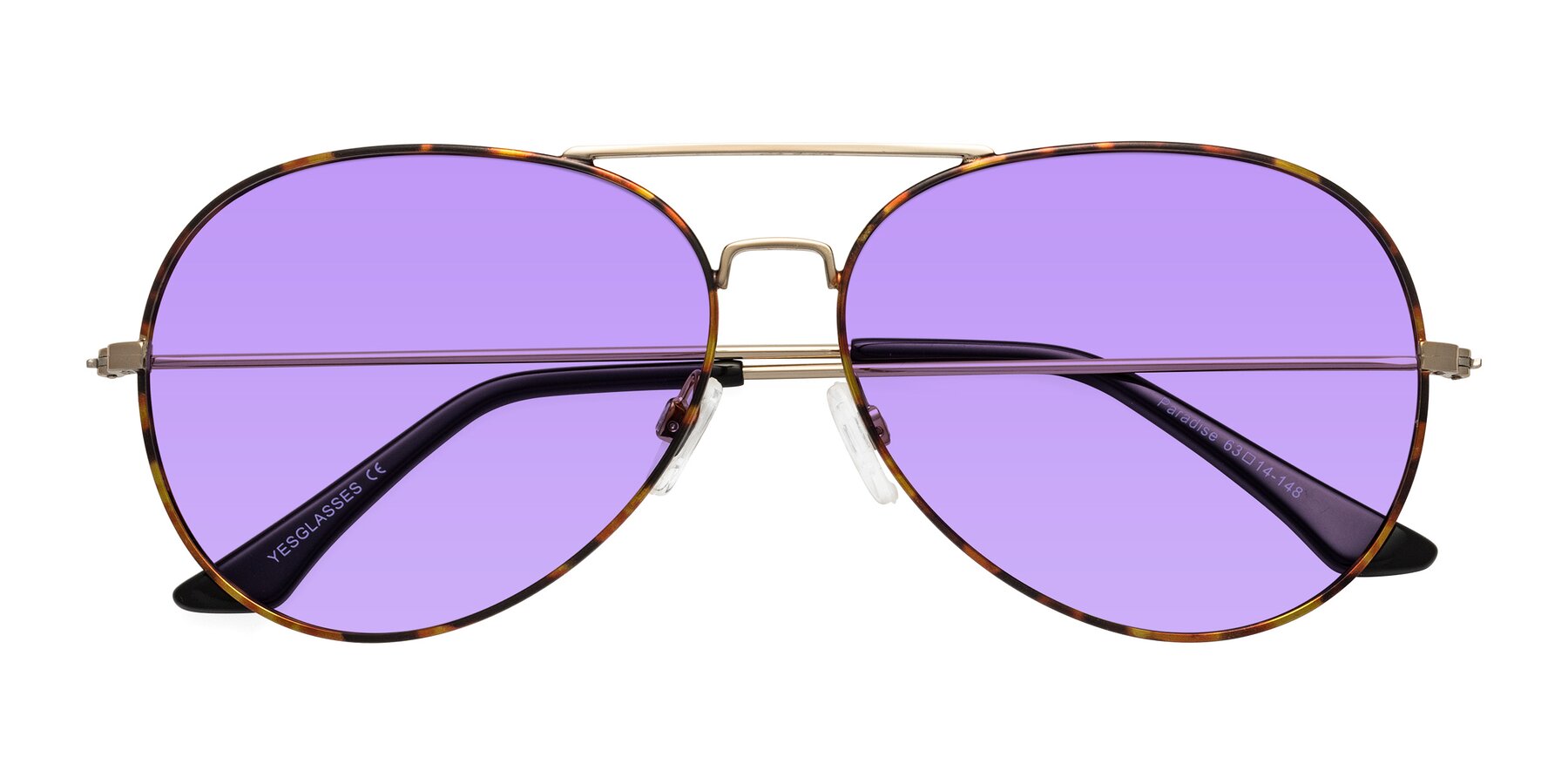 Folded Front of Paradise in Tortoise with Medium Purple Tinted Lenses