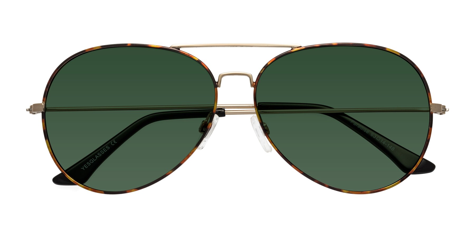 Folded Front of Paradise in Tortoise with Green Tinted Lenses