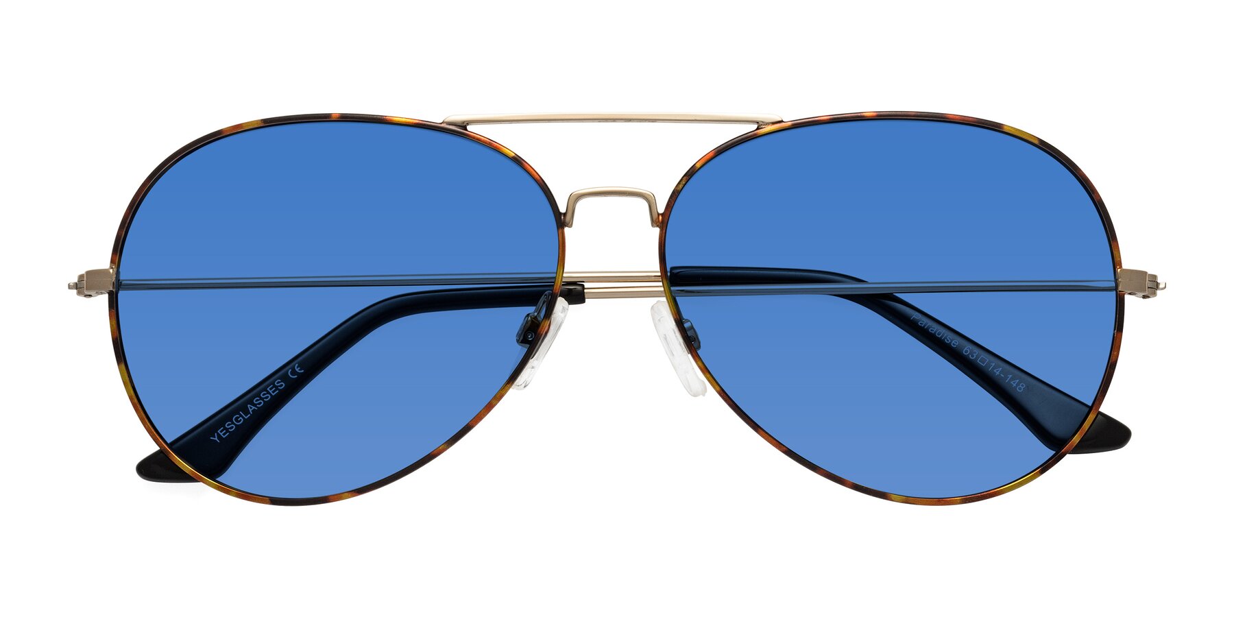 Folded Front of Paradise in Tortoise with Blue Tinted Lenses