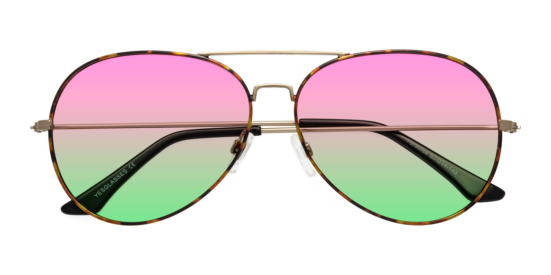 Folded Front of Paradise in Tortoise with Pink / Green Gradient Lenses