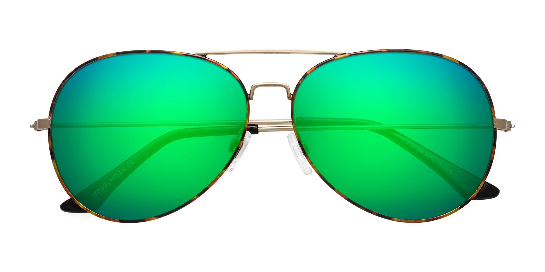 Folded Front of Paradise in Tortoise with Green Mirrored Lenses