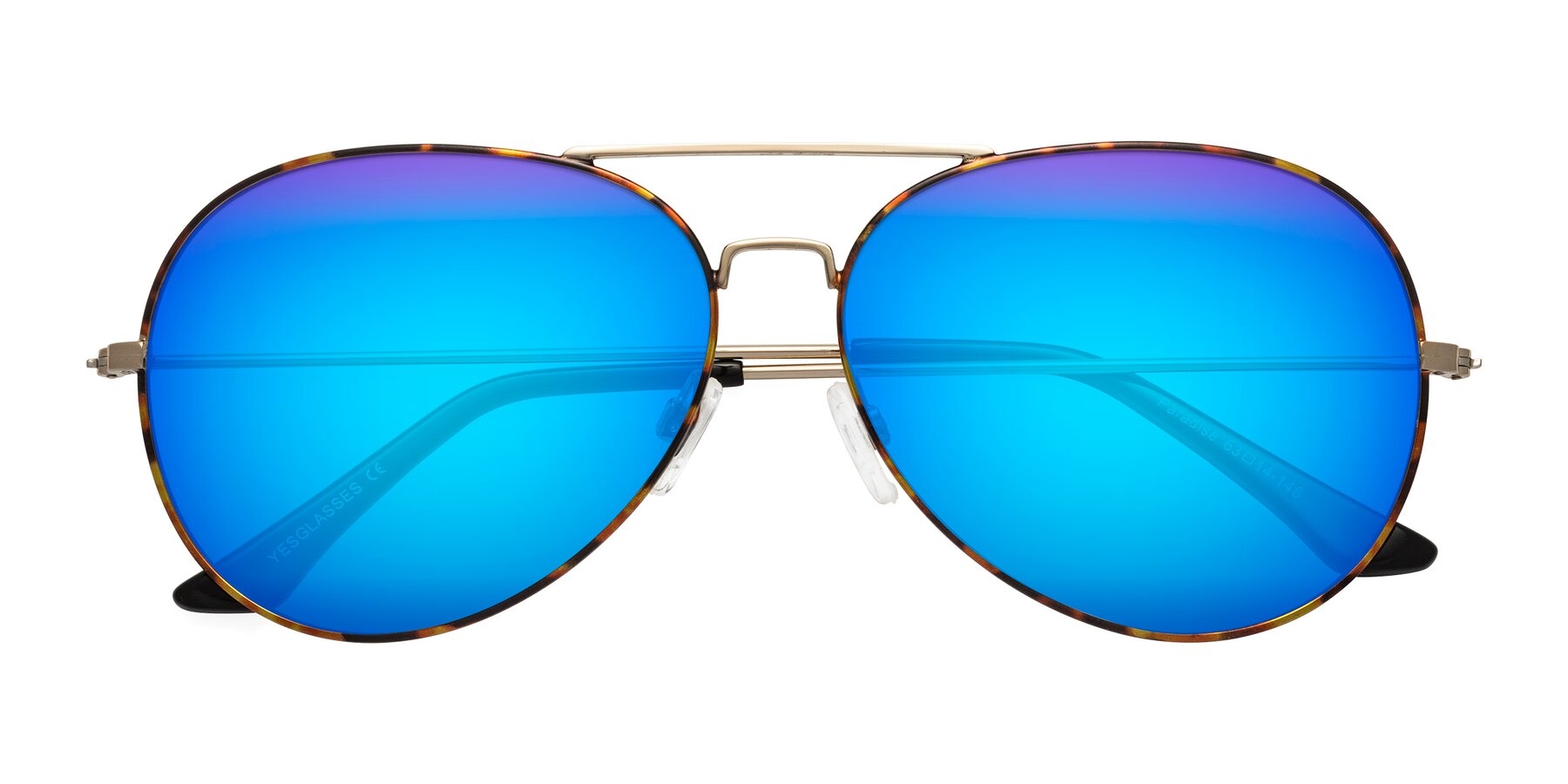 Folded Front of Paradise in Tortoise with Blue Mirrored Lenses