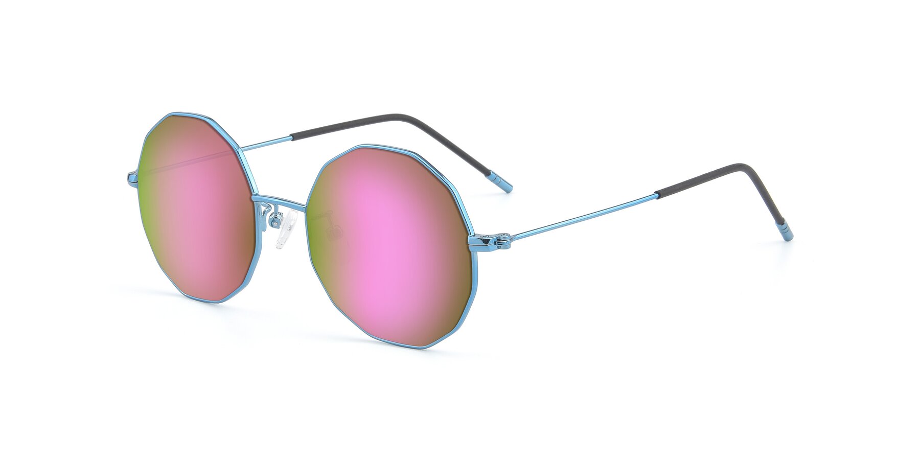 Angle of Dreamer in Blue with Pink Mirrored Lenses