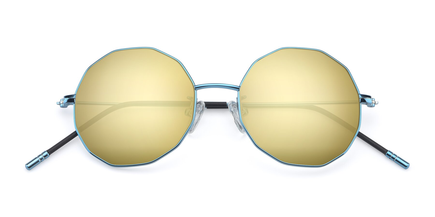 Folded Front of Dreamer in Blue with Gold Mirrored Lenses
