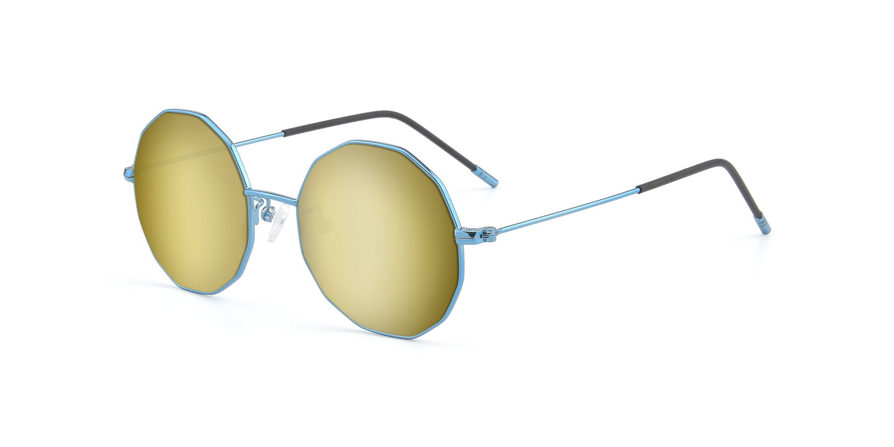 Angle of Dreamer in Blue with Gold Mirrored Lenses