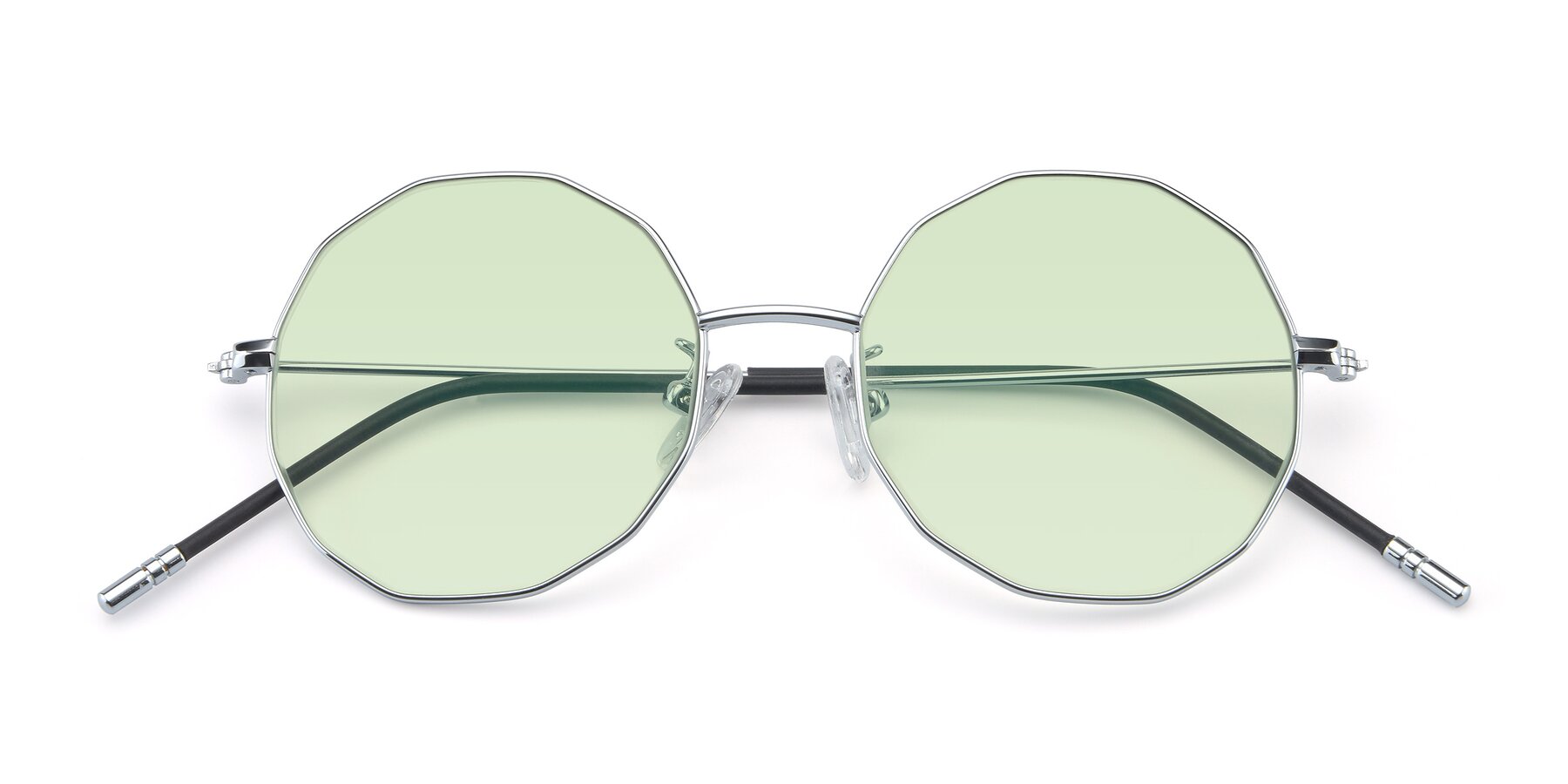 Folded Front of Dreamer in Silver with Light Green Tinted Lenses