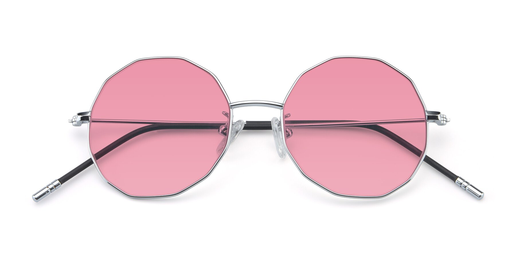 Folded Front of Dreamer in Silver with Pink Tinted Lenses