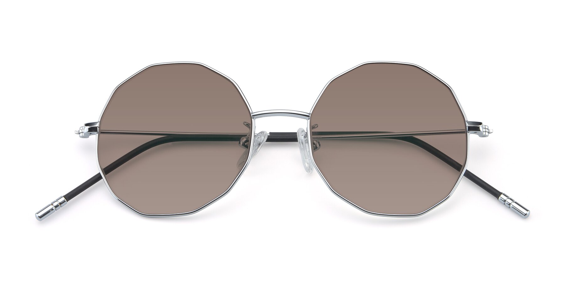 Folded Front of Dreamer in Silver with Medium Brown Tinted Lenses