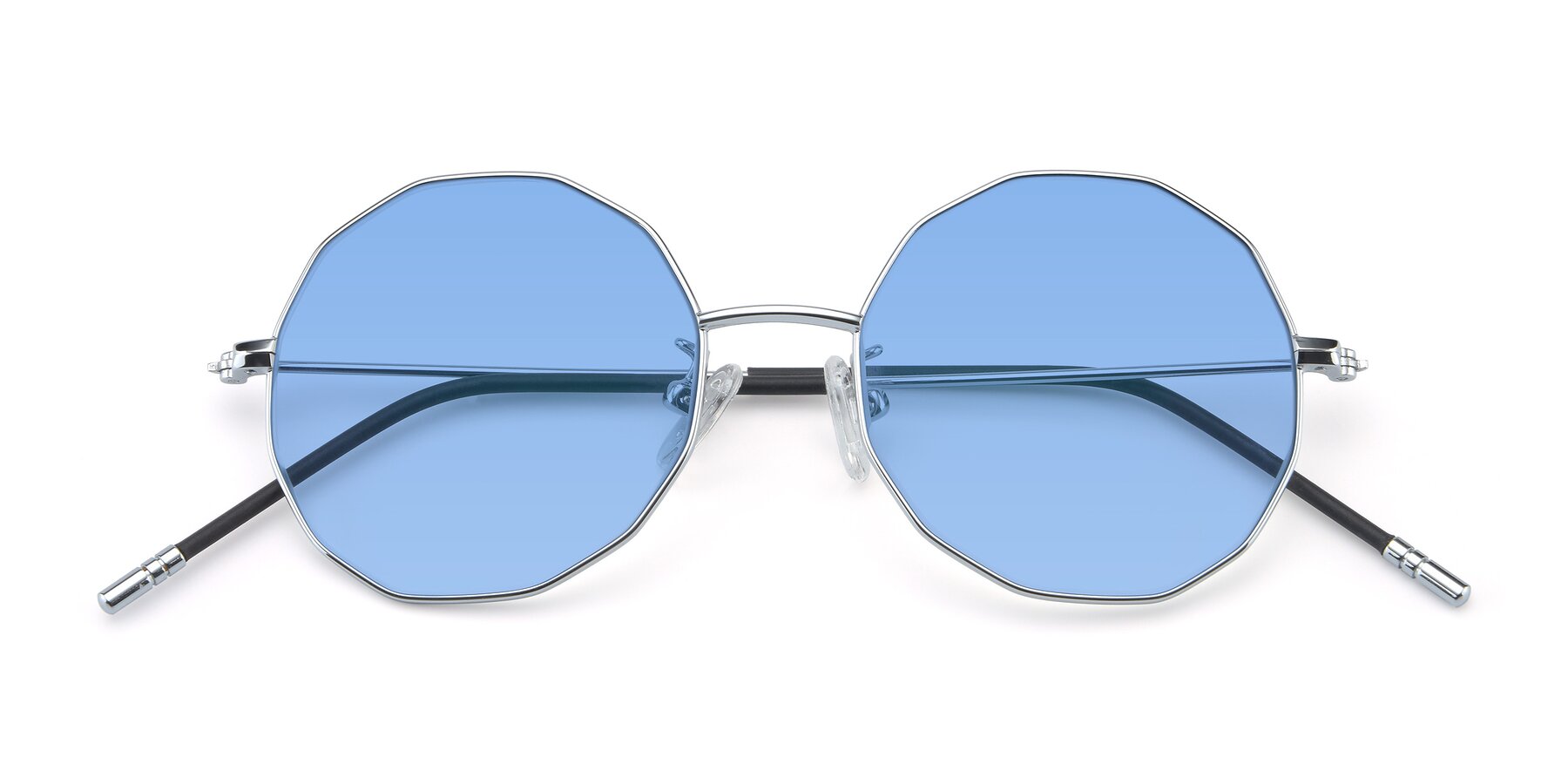 Folded Front of Dreamer in Silver with Medium Blue Tinted Lenses