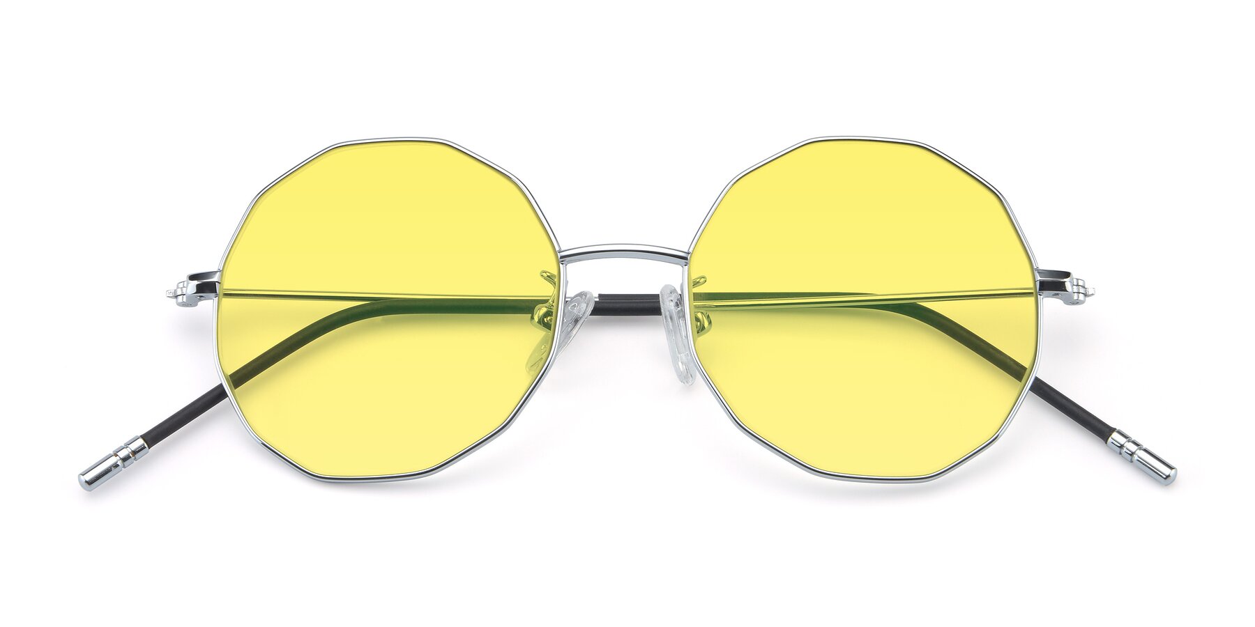Folded Front of Dreamer in Silver with Medium Yellow Tinted Lenses