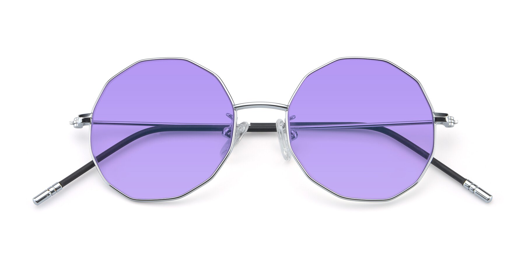 Folded Front of Dreamer in Silver with Medium Purple Tinted Lenses