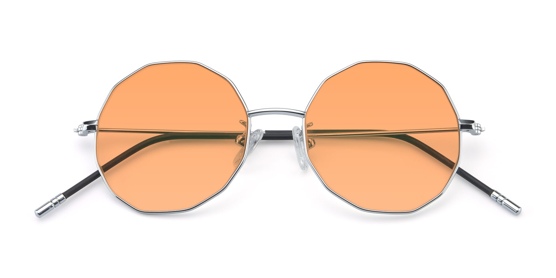 Folded Front of Dreamer in Silver with Medium Orange Tinted Lenses