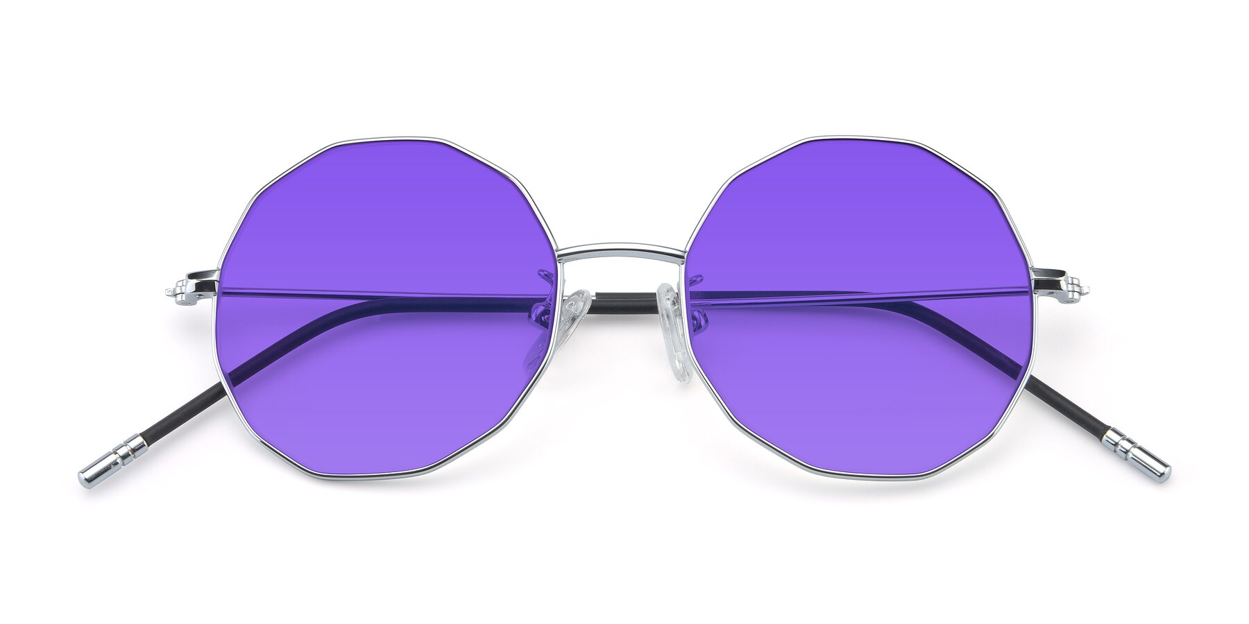 Folded Front of Dreamer in Silver with Purple Tinted Lenses