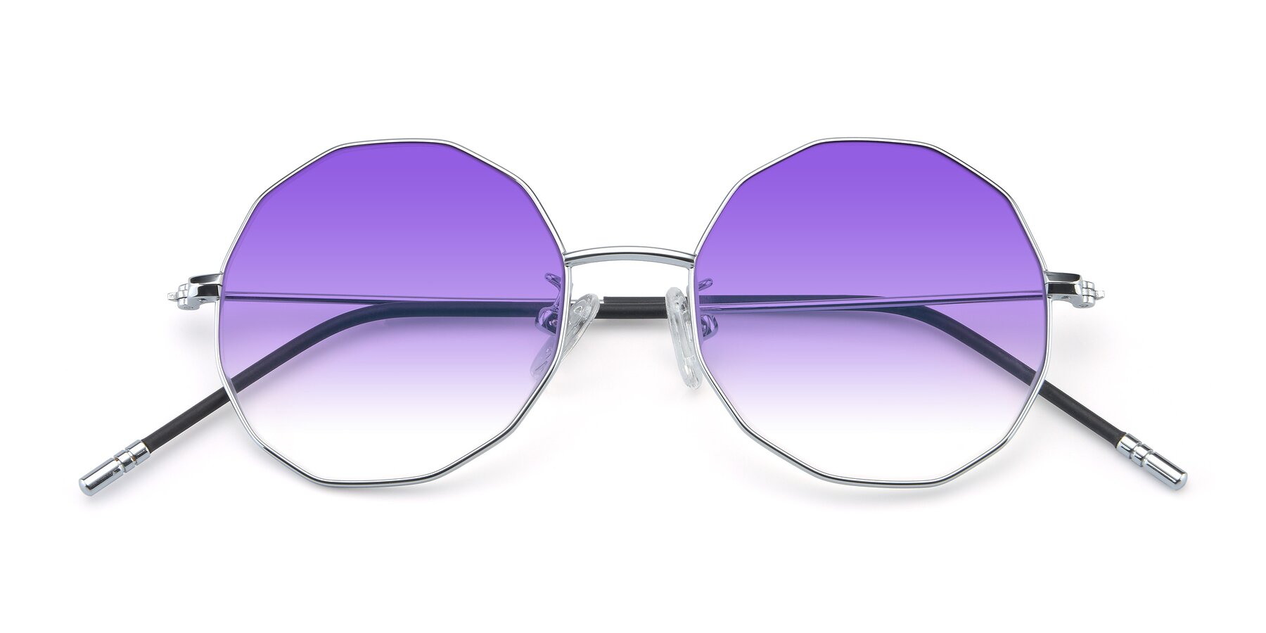 Folded Front of Dreamer in Silver with Purple Gradient Lenses