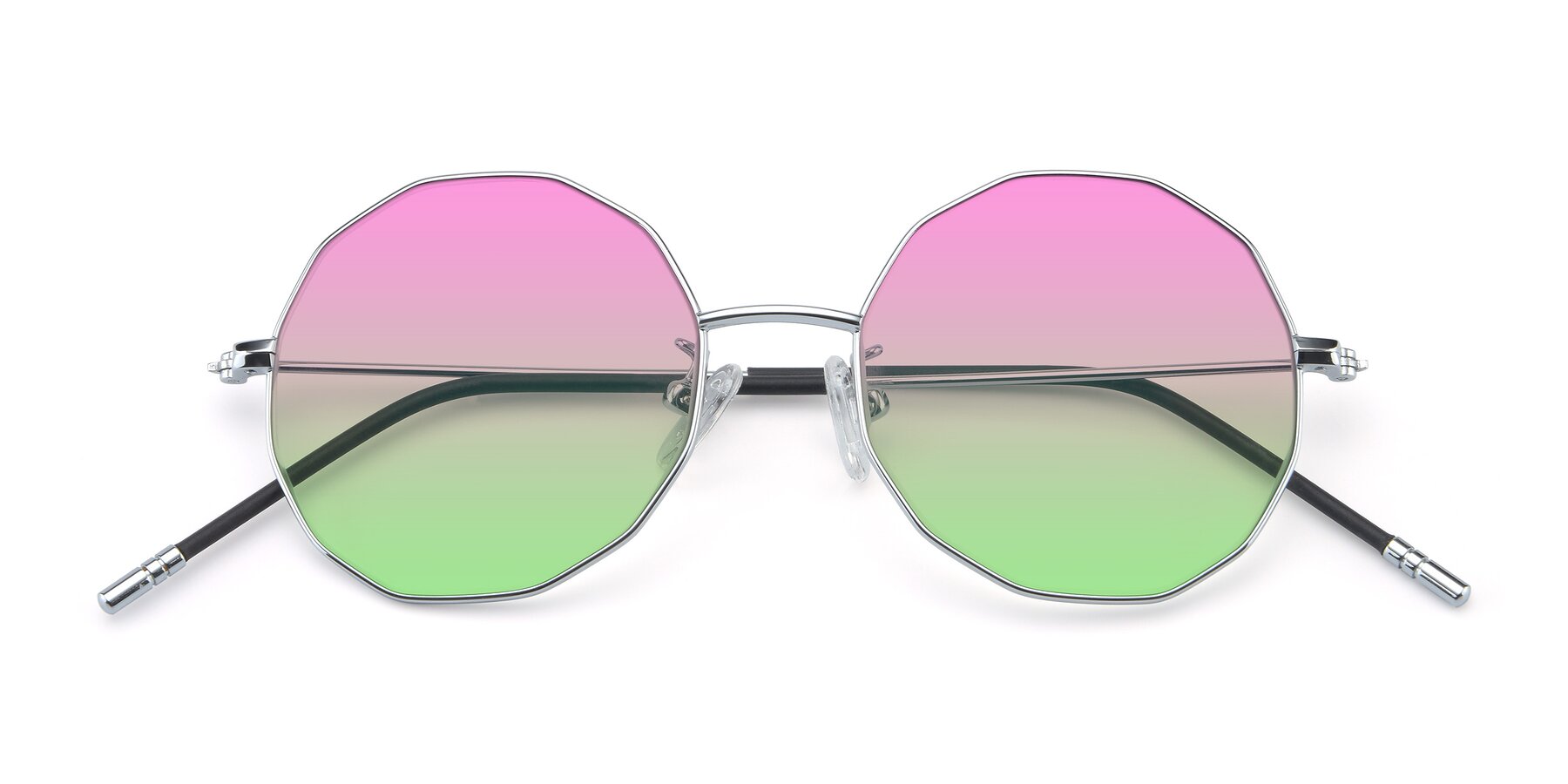 Folded Front of Dreamer in Silver with Pink / Green Gradient Lenses