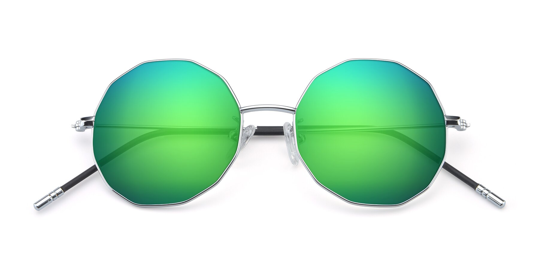 Folded Front of Dreamer in Silver with Green Mirrored Lenses