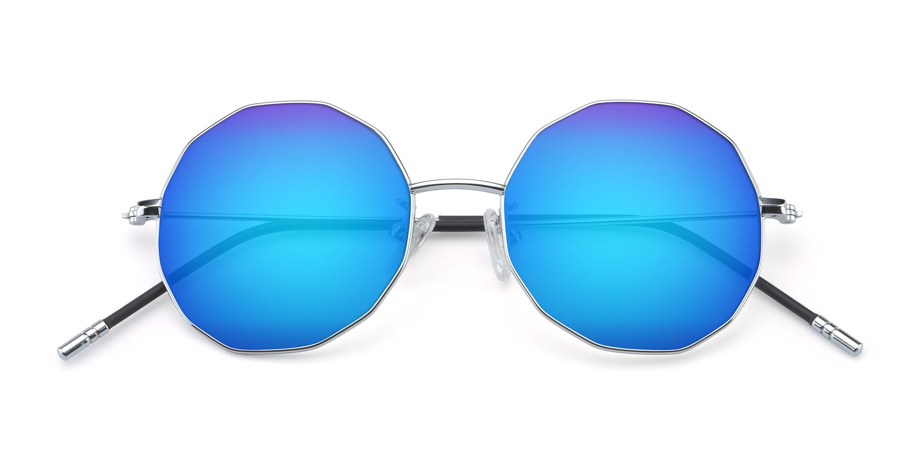 Folded Front of Dreamer in Silver with Blue Mirrored Lenses