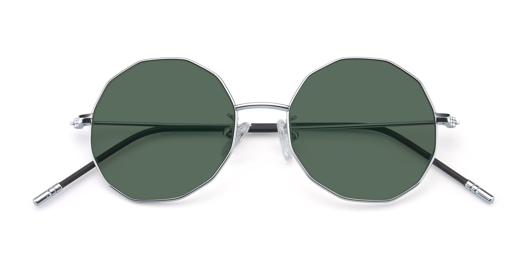 Folded Front of Dreamer in Silver with Green Polarized Lenses