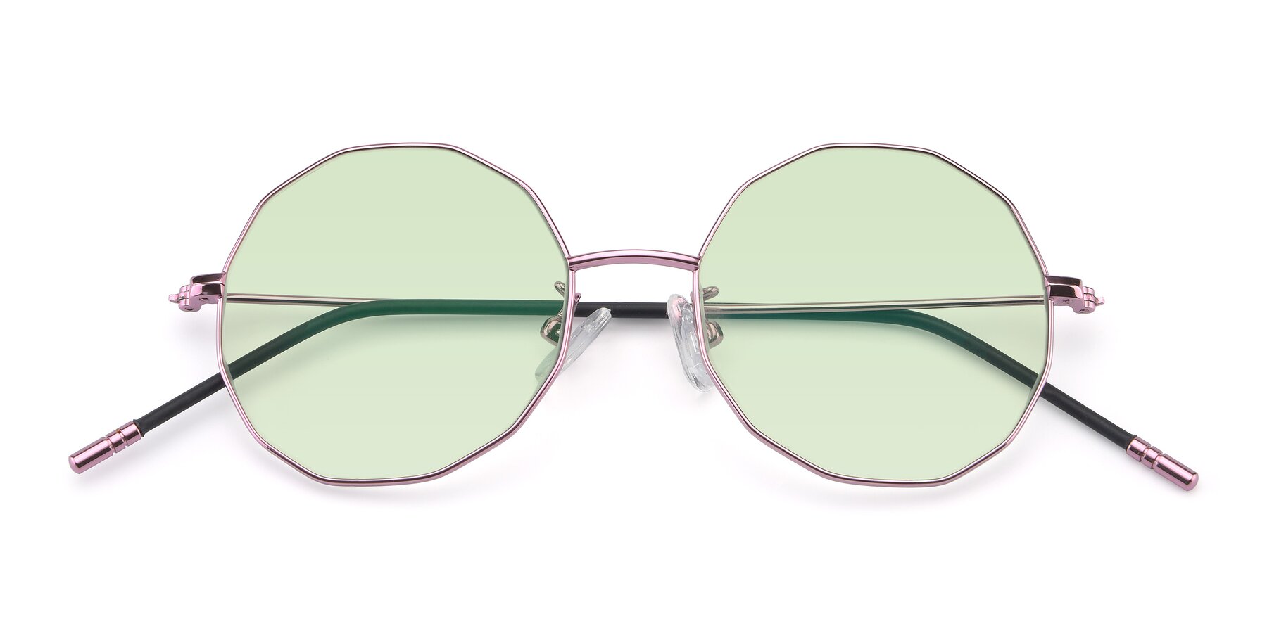 Folded Front of Dreamer in Pink with Light Green Tinted Lenses