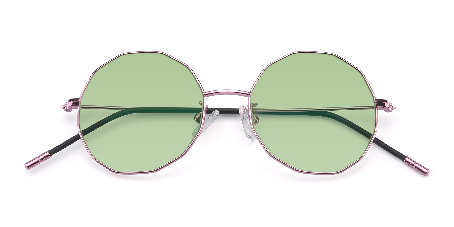 Folded Front of Dreamer in Pink with Medium Green Tinted Lenses