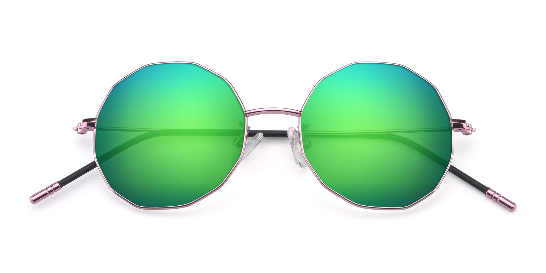Folded Front of Dreamer in Pink with Green Mirrored Lenses