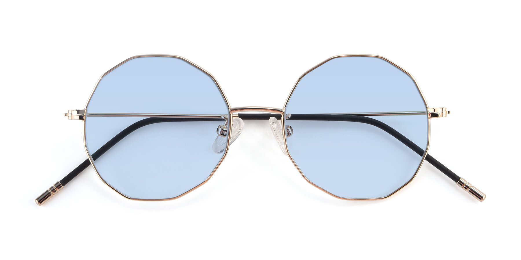Folded Front of Dreamer in Gold with Light Blue Tinted Lenses