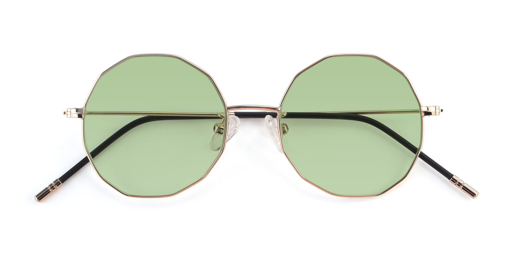 Folded Front of Dreamer in Gold with Medium Green Tinted Lenses