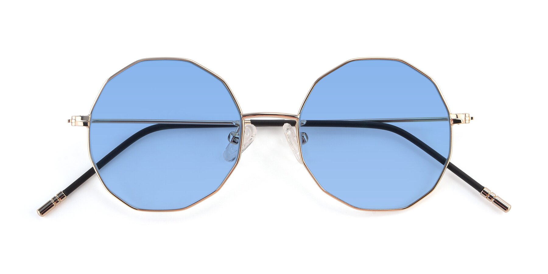 Folded Front of Dreamer in Gold with Medium Blue Tinted Lenses