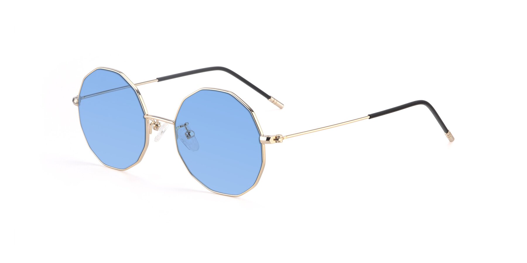 Angle of Dreamer in Gold with Medium Blue Tinted Lenses