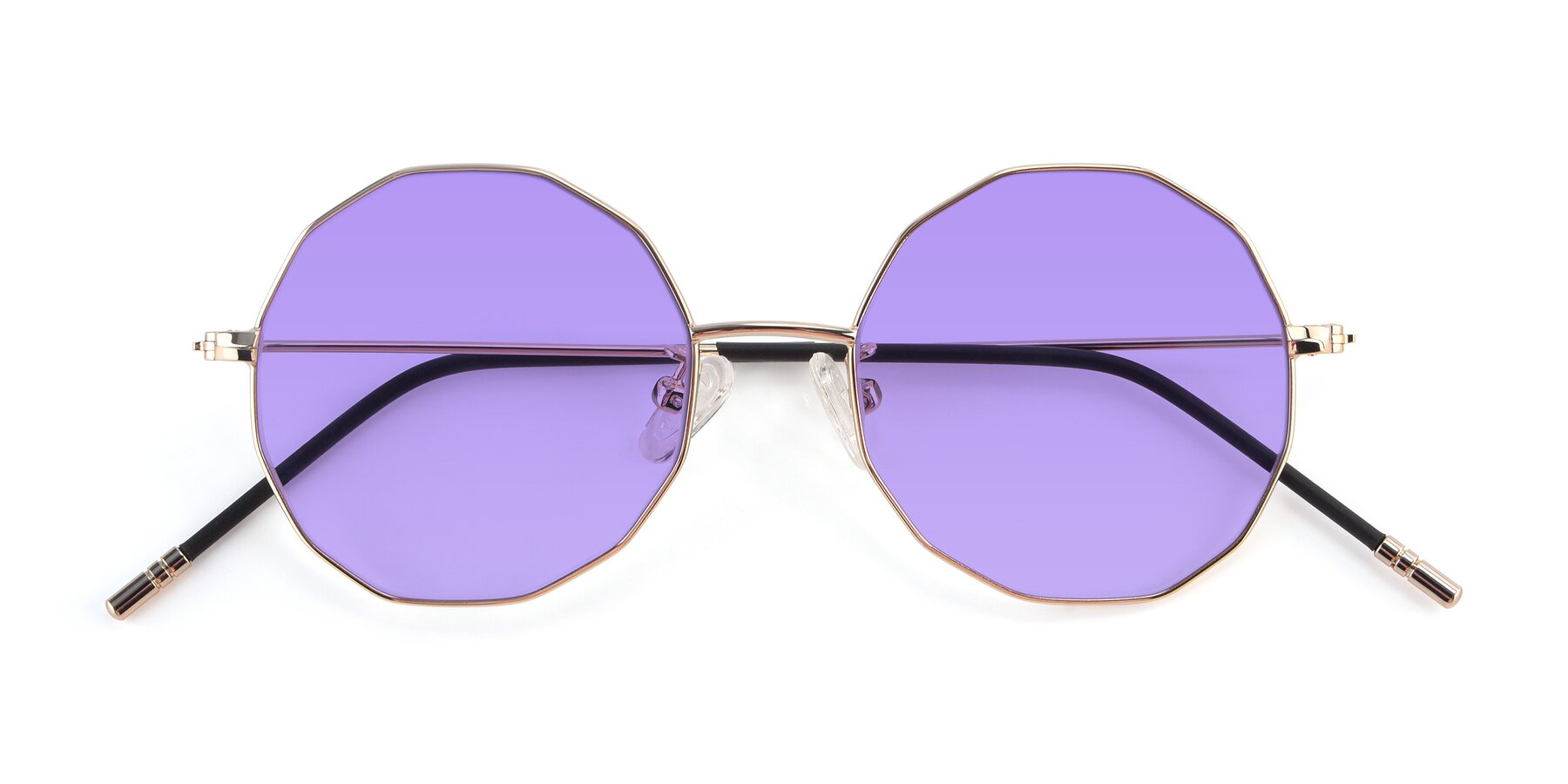 Folded Front of Dreamer in Gold with Medium Purple Tinted Lenses
