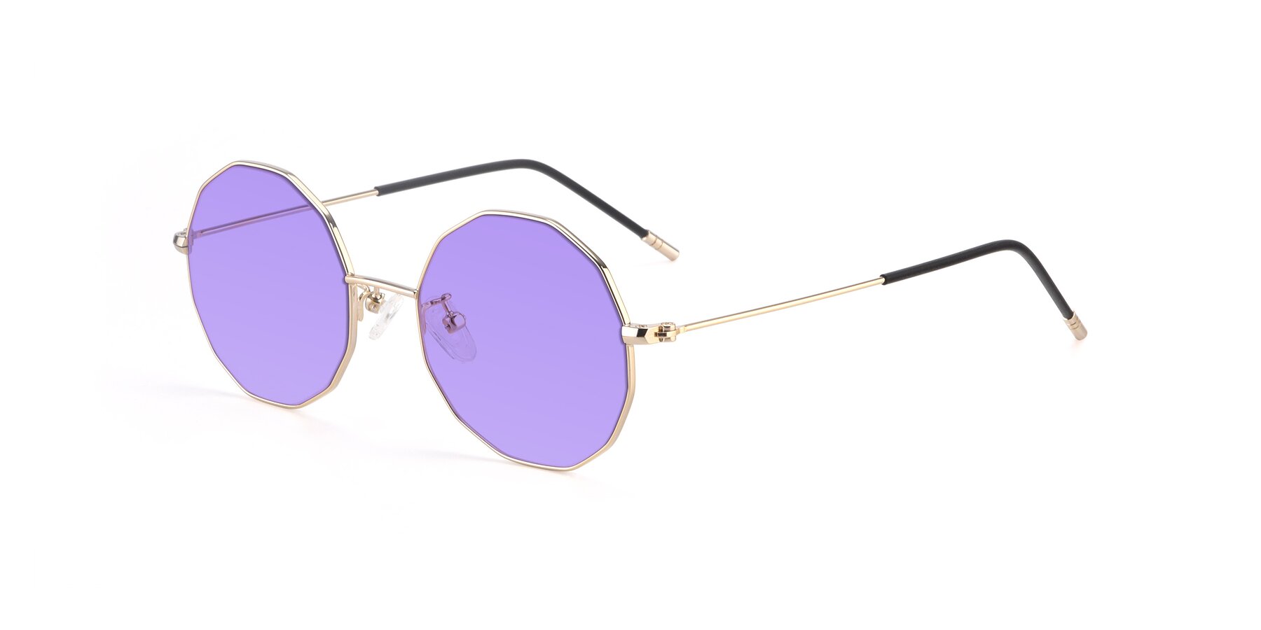 Angle of Dreamer in Gold with Medium Purple Tinted Lenses